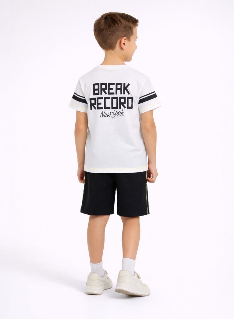 victor and jane Boys Break Record New York T-Shirt & Black Shorts Set - Image 1